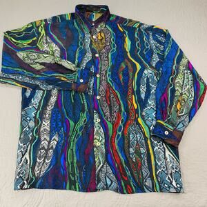 Coogi Shirt Mens Medium Button Silk Long Sleeve Multi Vintage Australia Italy